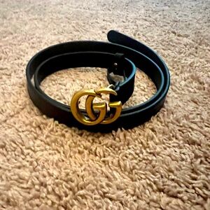 GG MARMONT THIN LEATHER BELT WITH SHINY BUCKLE